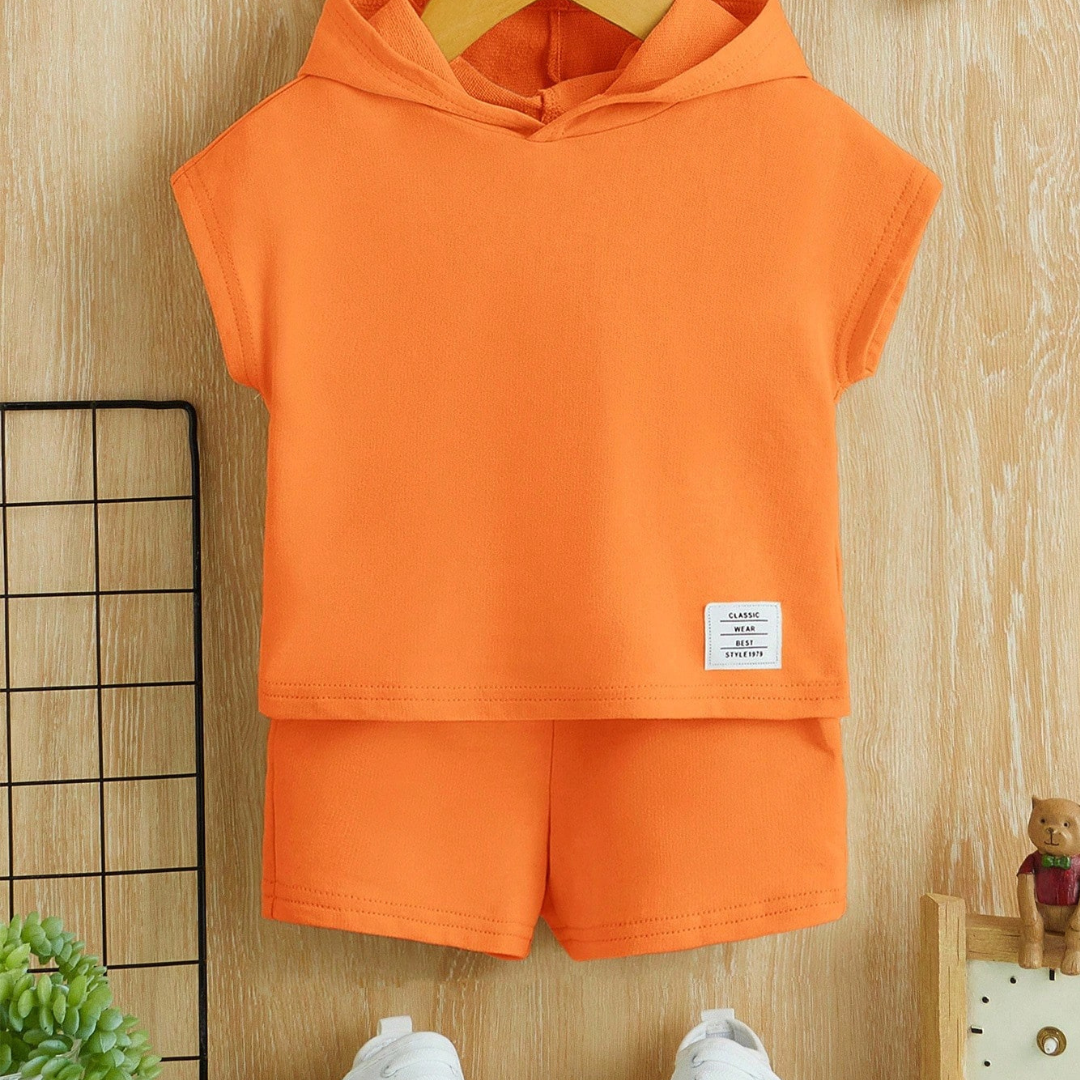 Little Wild Hooded Tee & Shorts Set | Letter Patch Detail | Baby Boy