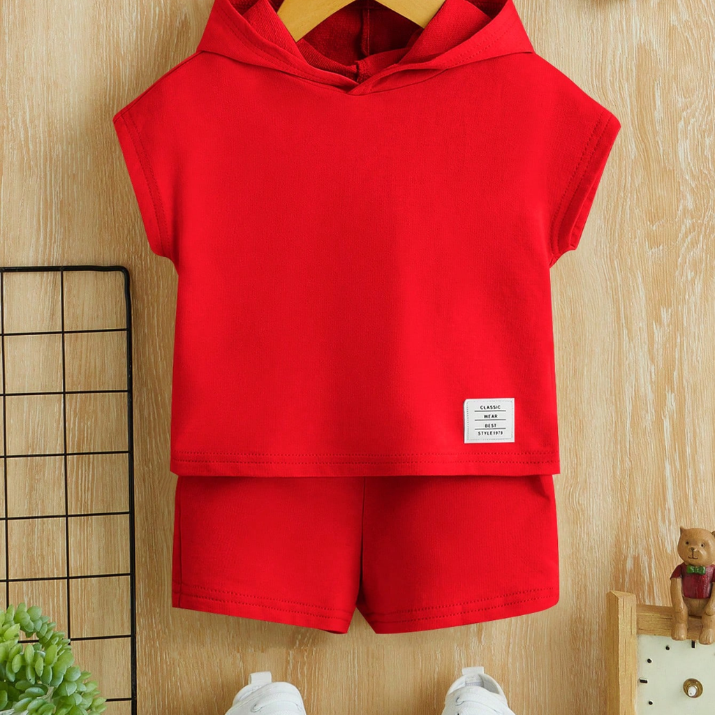 Little Wild Hooded Tee & Shorts Set | Letter Patch Detail | Baby Boy