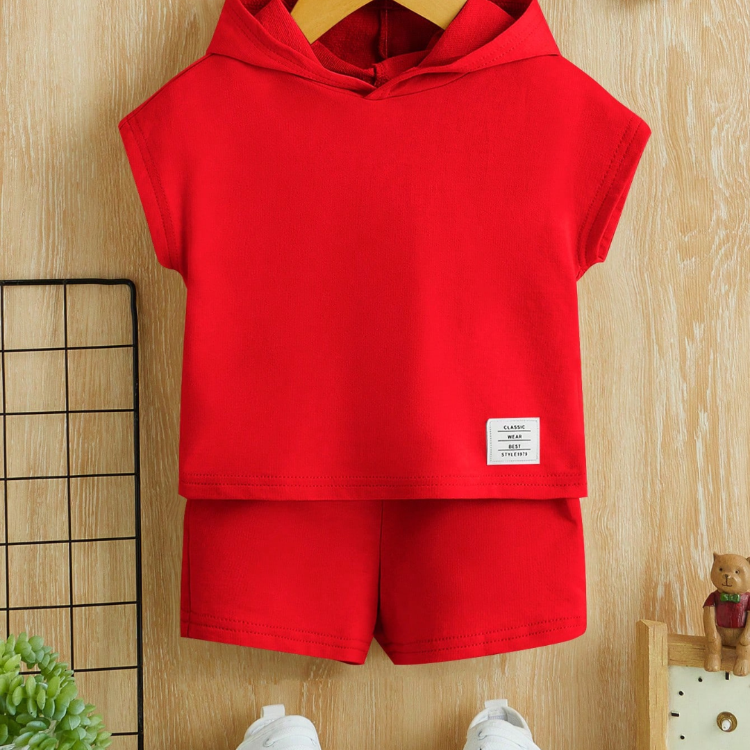 Little Wild Hooded Tee & Shorts Set | Letter Patch Detail | Baby Boy