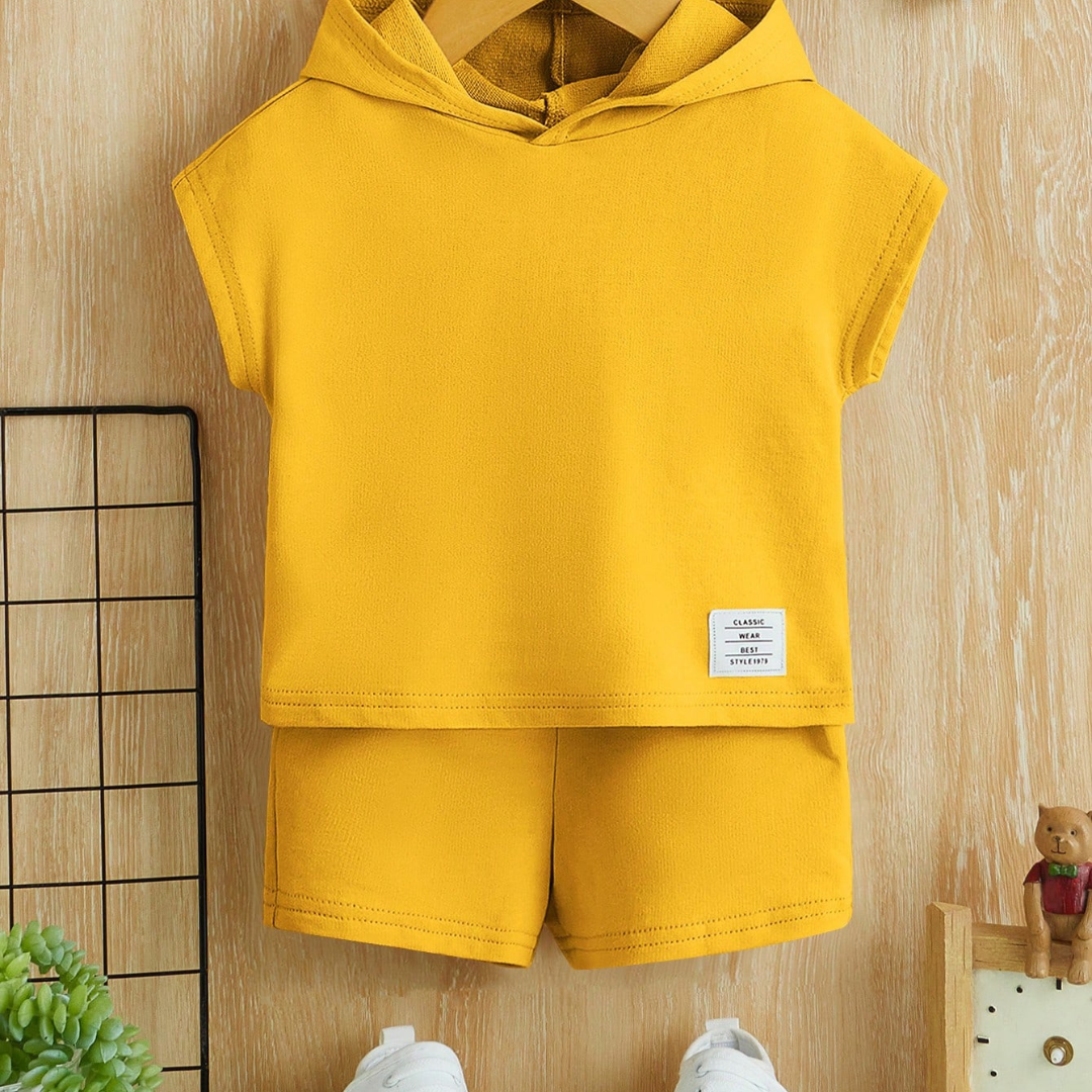 Little Wild Hooded Tee & Shorts Set | Letter Patch Detail | Baby Boy