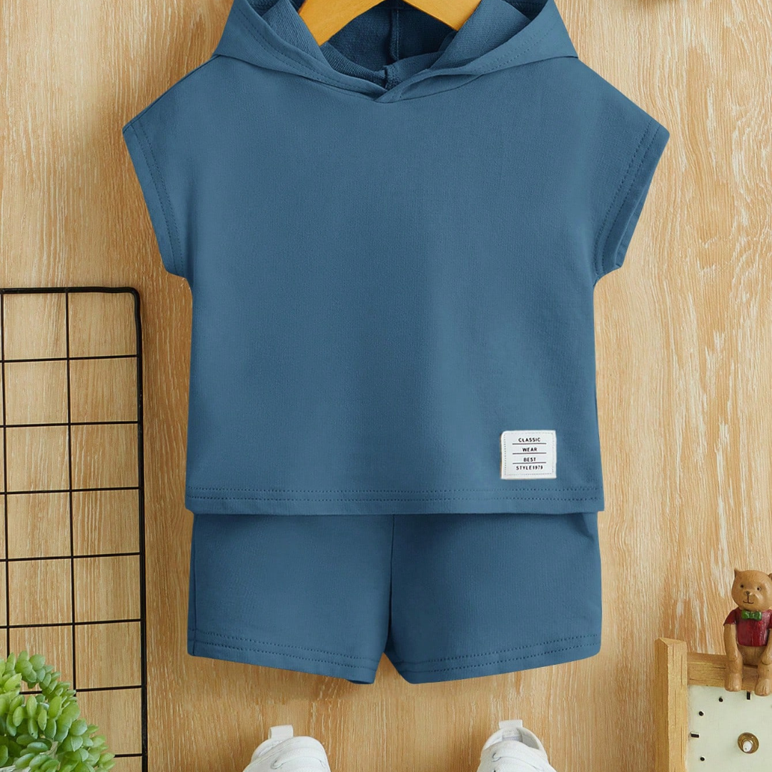 Little Wild Hooded Tee & Shorts Set | Letter Patch Detail | Baby Boy