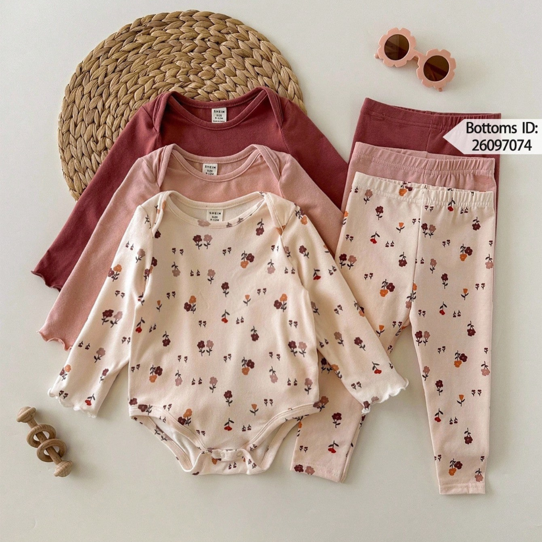 3-Piece Newborn Baby Girl Ditsy Floral Knit Bodysuit Set