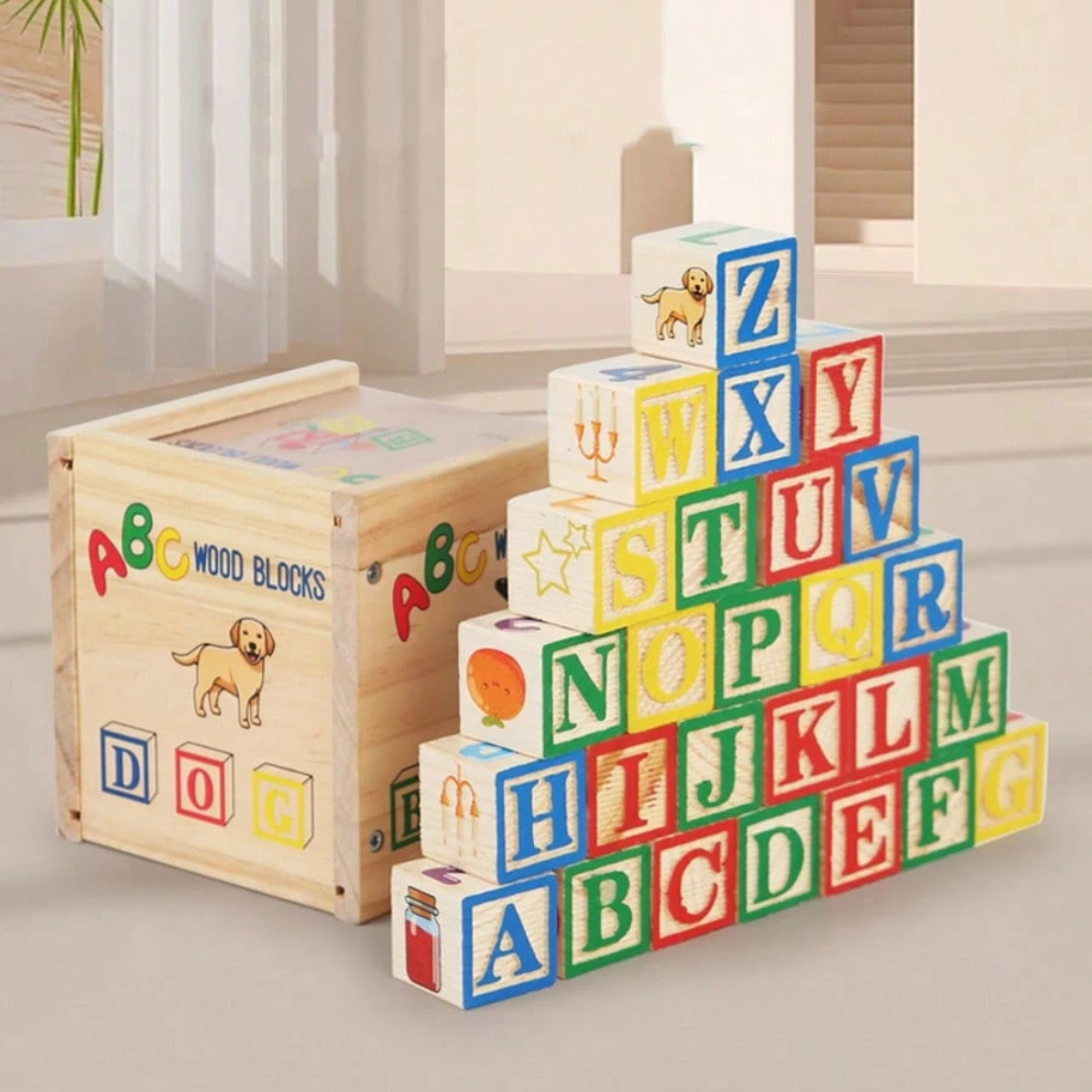 27-Piece Colourful ABC Wooden Letter & Number Building Blocks Set