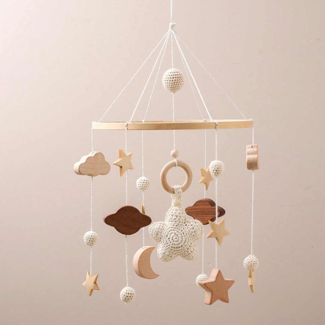 Handmade Crochet Starry Crib Rattle & Nursery Pendant