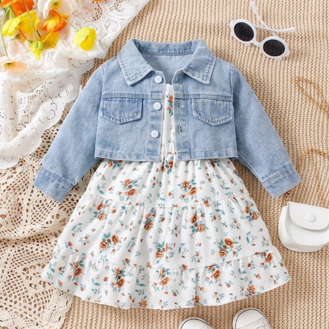 Wild Bloom 2-Piece Denim & Floral Dress Set