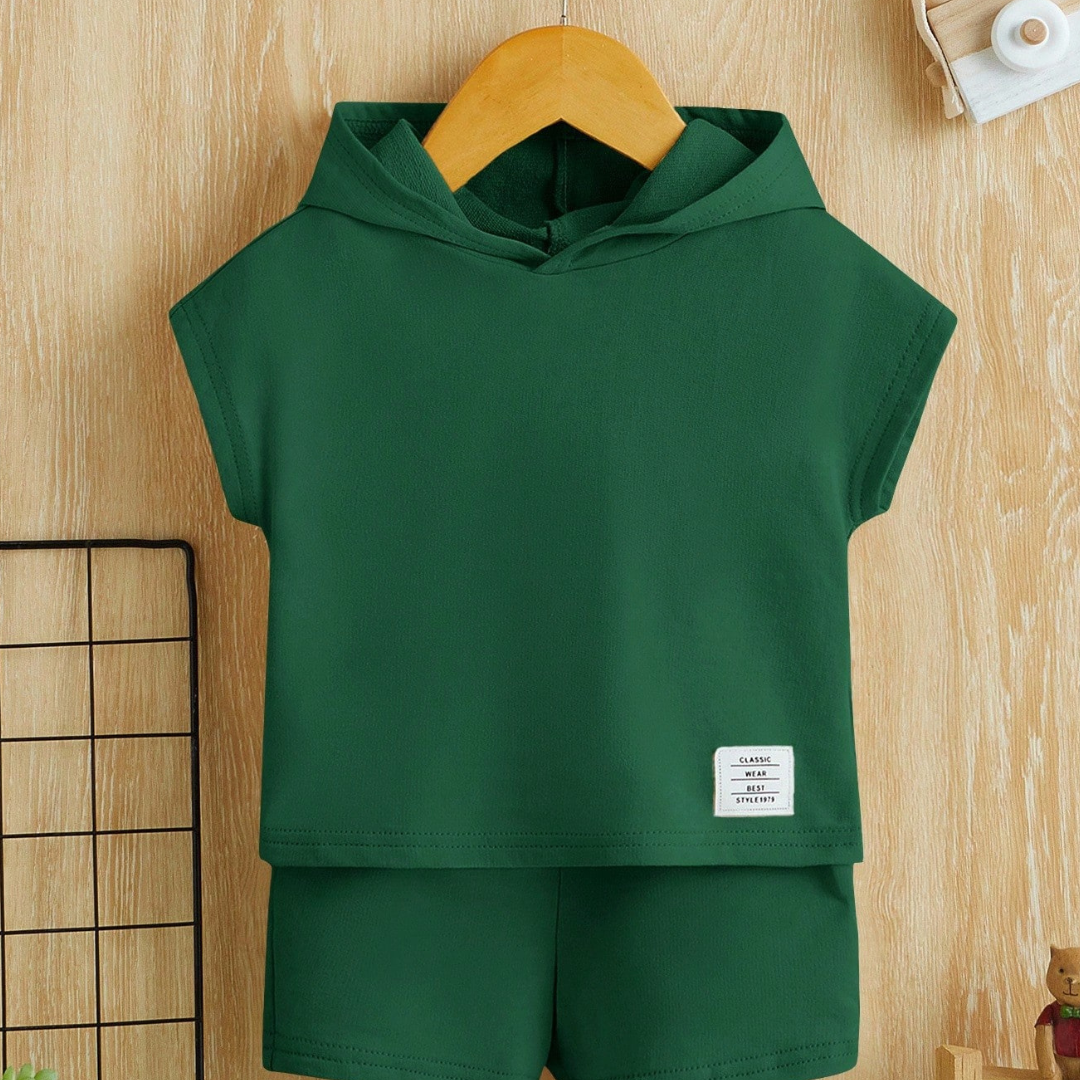 Little Wild Hooded Tee & Shorts Set | Letter Patch Detail | Baby Boy